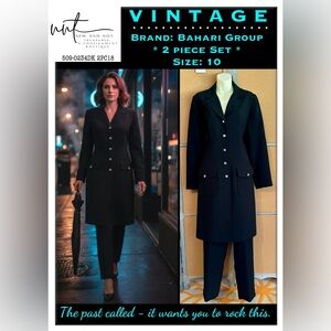 Vintage Bahari Group Black 2-Piece Suit Blazer & Pants Set Size 10 Chain Detail